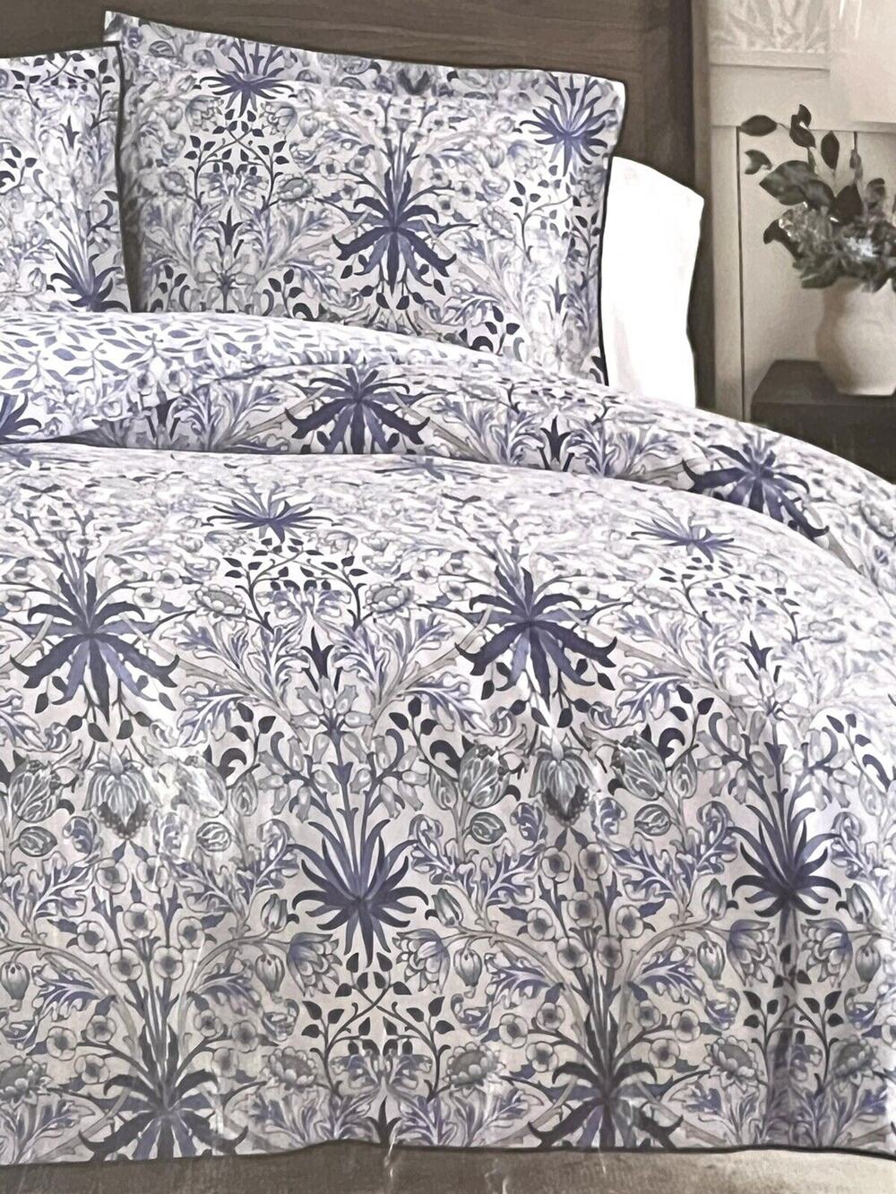 William MORRIS & CO. KING Duvet Cover Set Blue White Reversible COTTON